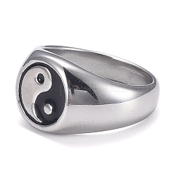 Anillos de dedo de 304 acero inoxidable, anillo de yin yang, con esmalte, chisme, color acero inoxidable, tamaño de 9, diámetro interior: 19.2 mm