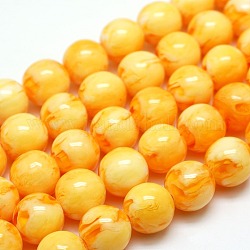 Buddhist Jewelry Beaded Findings Resin Round Bead Strands, Imitation Beeswax Style, Gold, 10mm, Hole: 1mm, about 38pcs/strand, 15.74 inch