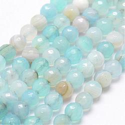 Chapelets de perles en agate naturelle à facettes, teints et chauffée, ronde, Grade a, bleu ciel, 6mm, Trou: 1mm, Environ 61~62 pcs/chapelet, 14.4~14.6 pouce