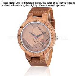 Zebrano деревянные наручные часы, мужские электронные часы, с кожаными наручными часами и результатами сплава, седло коричневый, 260x23x2 мм, голова часов : 56x48x12 мм, лицо часов : 37 мм