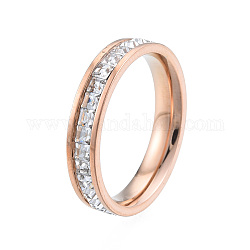 Crystal Rhinestone Finger Ring, 201 Stainless Steel Jewelry for Women, Rose Gold, Inner Diameter: 17mm