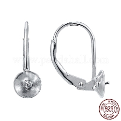 Rhodiniert, 925 Brisur-Ohrring aus Sterlingsilber, mit Tasse Perle Peg Bails Pin, für die Hälfte gebohrt Perlen, Platin Farbe, 17 mm, Stift: 0.7 mm, Kaution: 6 mm, Stift: 0.6 mm