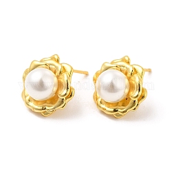 Boucles d'oreilles en forme de fleur en perles d'imitation ABS, bijoux en laiton pour femme, sans cadmium et sans plomb, véritable 18k plaqué or, 15mm, pin: 0.9 mm