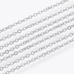 304 Edelstahl-Kabelketten, gelötet, Flachoval, Edelstahl Farbe, 1.6x1.3x0.3 mm