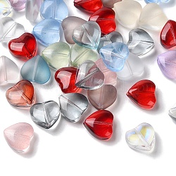 Perles de verre transparentes lisses et dépolies, cœur, couleur mixte, 10.5x11x5.5mm, Trou: 1mm