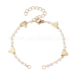 Handgefertigte Ccb-Kunststoff-Imitationsperlen-Perlenketten zur Herstellung von Armbändern, mit Messingdreieck und Karabinerverschluss, passend für Verbindungsanhänger, golden, 6-1/2 Zoll (16.5 cm)