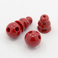 Guru Beads Synthetic Coral Buddha Beads, T-Drilled Beads, Gourd, Three Hole, Red, 9x7x6mm, Hole: 1~2mm, Round: 8mm
