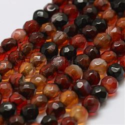 Faceted Natural Agate Beads Strands, Round, Dyed & Heated, Dark Red, 4mm, Hole: 0.8mm, about 90~92pcs/strand, 14 inch(35.6cm)