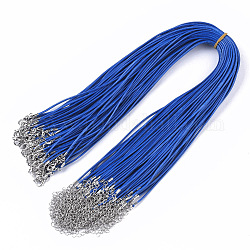 Algodón encerado el collar del cordón, con broches de langosta de la aleación de la garra y las cadenas finales de hierro, Platino, azul, 44~48 cm, 1.5mm