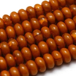 Buddhist Jewelry Beaded Findings Resin Imitation Beeswax Rondelle Bead Strands, Imitation Amber Style, Sienna, 8x5mm, Hole: 1mm, about 86pcs/strand, 15.35inch