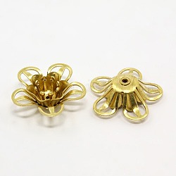 Brass Flower Bead Caps, 5-Petal, Unplated, Nickel Free 19x19x6mm, Hole: 1mm