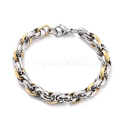 304 braccialetto a catena in corda di acciaio inossidabile per uomo donna, bracciale bicolore, oro & colore acciaio inossidabile, 7-5/8 pollice (19.5 cm)