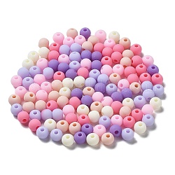 Perles acryliques opaques givrées, ronde, rose chaud, 6mm, Trou: 2mm, environ 4545 pcs/500 g