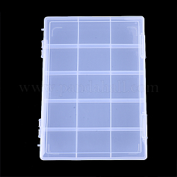 Conteneurs de stockage de perles en plastique, 15 compartiments, rectangle, clair, 28.5x19.5x2.2 cm, compartiment: 53.5x60 mm