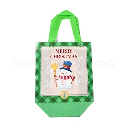 Ламинированные нетканые водонепроницаемые сумки на рождественскую тематику, Многоразовые сумки для покупок для тяжелых условий хранения, прямоугольник с ручками, желто-зеленые, снеговик, 11x22x23 см