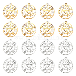 UNICRAFTALE 16pcs 2 Colors Constellation Pendant 304 Stainless Steel Star Charms 28mm Long Flat Round Astrology Charms Metal Zodiac Pendant 2mm Hole Necklace Pendants for DIY Necklaces Jewelry Making