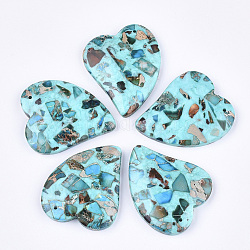 Собранные синтетические имперские яшмы и бирюзовые подвески, окрашенные, сердце, голубой, 39.5x35x6.5 мм, отверстие : 1.4 мм