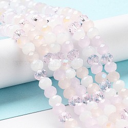 Chapelets de perles en verre, facette, rondelle, rose, 6x5mm, Trou: 1mm, Environ 85~88 pcs/chapelet, 16.1~16.5 pouce (41~42 cm)