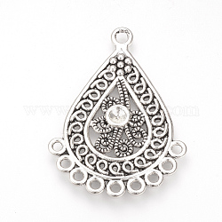 Tibetan Style Alloy Connector Rhinestone Settings, Cadmium Free & Lead Free, teardrop, Antique Silver, 42x31x1.5mm, Hole: 2mm, Fit for 3mm Rhinestone, about 235pcs/1000g