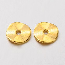 Tibetan Style Alloy Wavy Spacer Beads, Flat Round, Cadmium Free & Nickel Free & Lead Free, Golden, 10x1mm, Hole: 2mm
