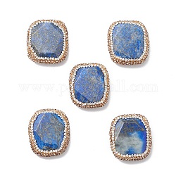 Perles en lapis-lazuli naturel, avec strass en pâte polymère, facette, pépites, 29.5~31x26~27x7~9mm, Trou: 1mm