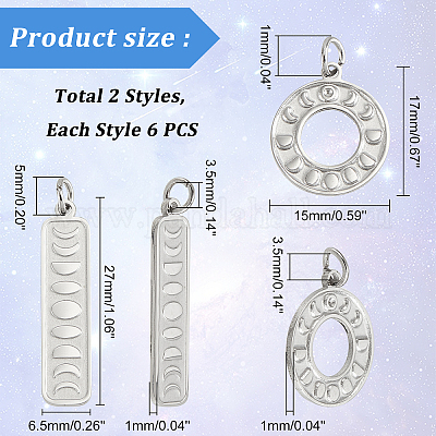 Corroded Stainless Steel Jewelry Charms, Moon phase Corroded Stainless  Steel Earring Charms, Corroded Stainless Steel Silver