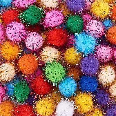PandaHall Elite About 100 Pcs Assorted Pompoms Multicolor Arts and Crafts Fuzzy Pom Poms Glitter Sparkle Balls Diameter 25mm for DIY Doll Creative Crafts Decorations 