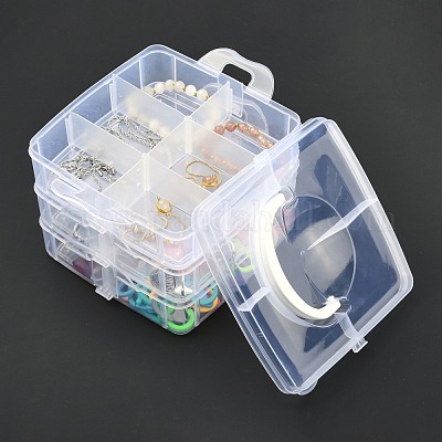Plastic Bead Containers, Rectangle, Three Layers, A Total of 18  Compartments, Clear, 155x160x130mm, Compartment: 48x71~51x72mm