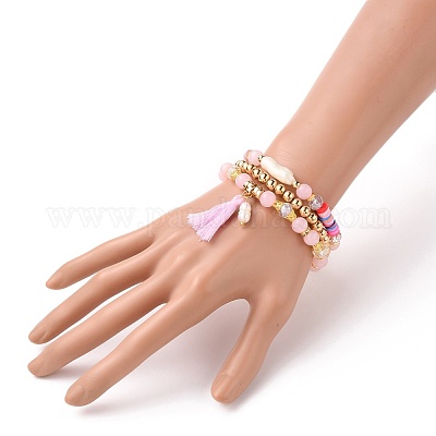Mehrlagige Stretch-Perlen-Armbänder Sets&nbsp;BJEW-JB05756-02-1