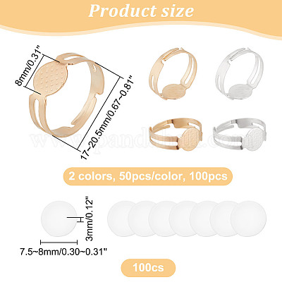 Shop DICOSMETIC 2 Colors Adjustable Ring Making Kit 100Pcs 8mm Flat Round  Pad Ring Settings and 100Pcs Transparent Glass Cabochons for Blank Ring  Jewelry Making Supplies for Jewelry Making - PandaHall Selected