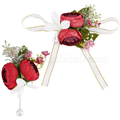 Red & White Flower ribbon Pin