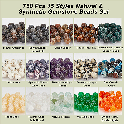 Wholesale NBEADS 750 Pcs 6mm Natural Gemstone Beads 