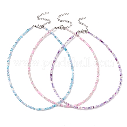 Set di collane con perline di semi di vetro da 3 pezzo e 3 colori NJEW-JN04334-1
