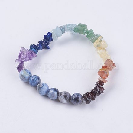 Faceted Round Natural Fire Agate Stretch Bracelets BJEW-JB03536-02-1