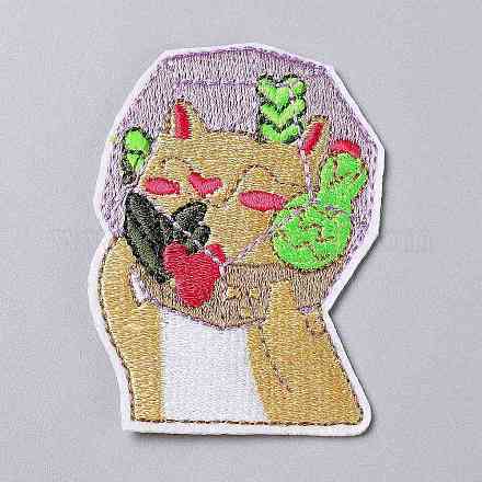 機械刺繍布地手縫い/アイロンワッペン  マスクと衣装のアクセサリー  アップリケ  猫  カラフル  66x49x1.8mm DIY-P006-06-1
