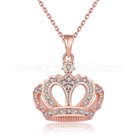 Rose Gold Plated Tin Alloy Crown Pendant Necklaces NJEW-BB02209-1