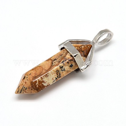 Natural Picture Jasper Double Terminated Pointed Pendants G-J261-B22-1