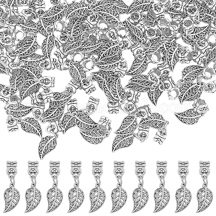 DICOSMETIC 100Pcs Antique Silver Hollow Leaf Charms Tibetan Leaf Charms Spring Autumn Leaves Charms European Dangle Leaf Charms Large Hole Bead 5mm Alloy Pendants for Jewelry Making FIND-DC0002-75-1