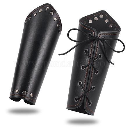 NBEADS 1 Pair Black Leather Arm Guards AJEW-WH0248-455B-1