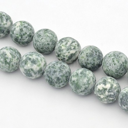Hebras redondas de perlas de jaspe de punto verde natural redondo G-E302-109-12mm-1