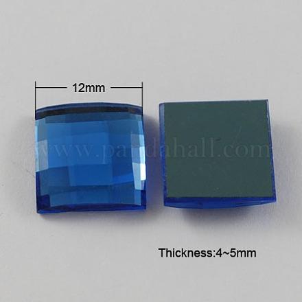 電気メッキガラスカボション  多面カット  正方形  ミディアムブルー  12x12x4~5mm GGLA-R013-1