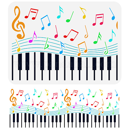 Fingerinspire 音符ステンシル 11.7x8.3 インチ ミュージカル ペインティング ステンシル プラスチック ピアノ キーボード & 音符模様 テンプレート 再利用可能な DIY アートとクラフト 音楽ステンシル 床壁家の装飾用 DIY-WH0396-409-1