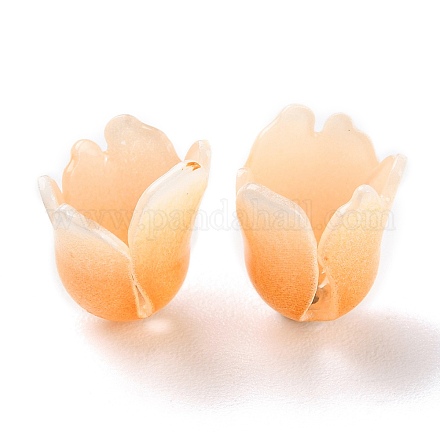 4-花びら不透明なアクリルビーズキャップ  オレンジ色の花  オープンカフローズ  ライトサーモン  12~13x11~13x12~13mm  穴：1.2mm SACR-D007-08A-1
