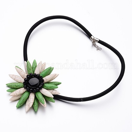Attractive Dyed Natural Howlite Chrysanthemum Flower Pendant Necklaces NJEW-I203-07-1