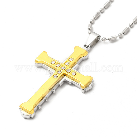 Alloy Cross Pandant Necklace with Link Chains NJEW-K245-003G-1