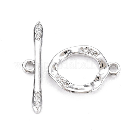 Brass Micro Pave Clear Cubic Zirconia Toggle Clasps KK-S356-582-NF-1