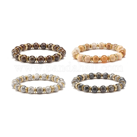 Bracciale elasticizzato con perline rotonde con pietre preziose da donna BJEW-JB07708-1