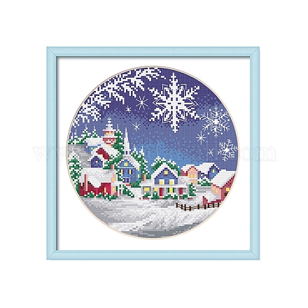 Kit da ricamo fai da te con fiocchi di neve di Natale e case WINT-PW0001-020-1