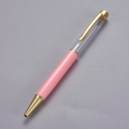 創造的な空のチューブボールペン  内側に黒のインクペンを詰め替えます  DIYキラキラエポキシ樹脂クリスタルボールペンハーバリウムペン作り用  ゴールドカラー  ピンク  140x10mm AJEW-L076-A43-1