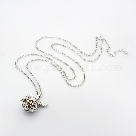 1Strand Trendy Women's Long Rolo Chain Brass Ball Pendant Necklaces X-NJEW-L084-07-1